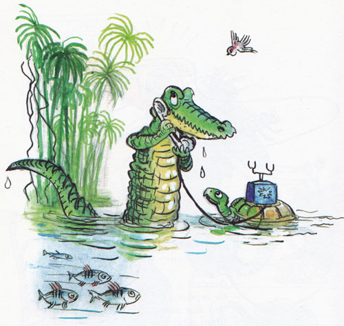 Крокодил звонит по телефону