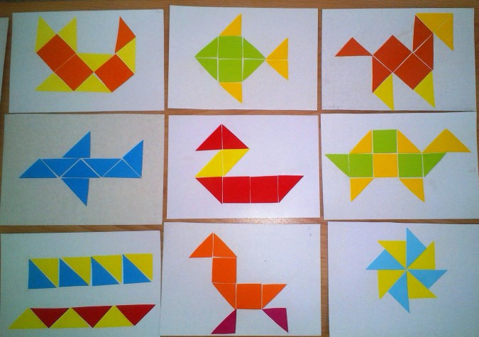 Аппликация из квадратов и треугольников