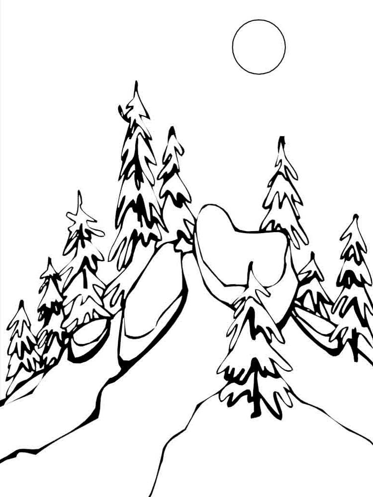Раскраска Зимний лес распечатать
