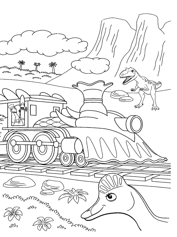 Раскраски Поезд Динозавров распечатать