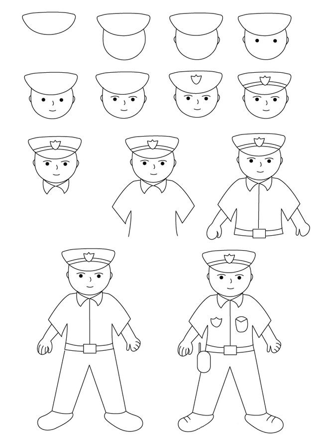 Как нарисовать полицейского поэтапно карандашом – 4 подробных мастер-класса для начинающих
