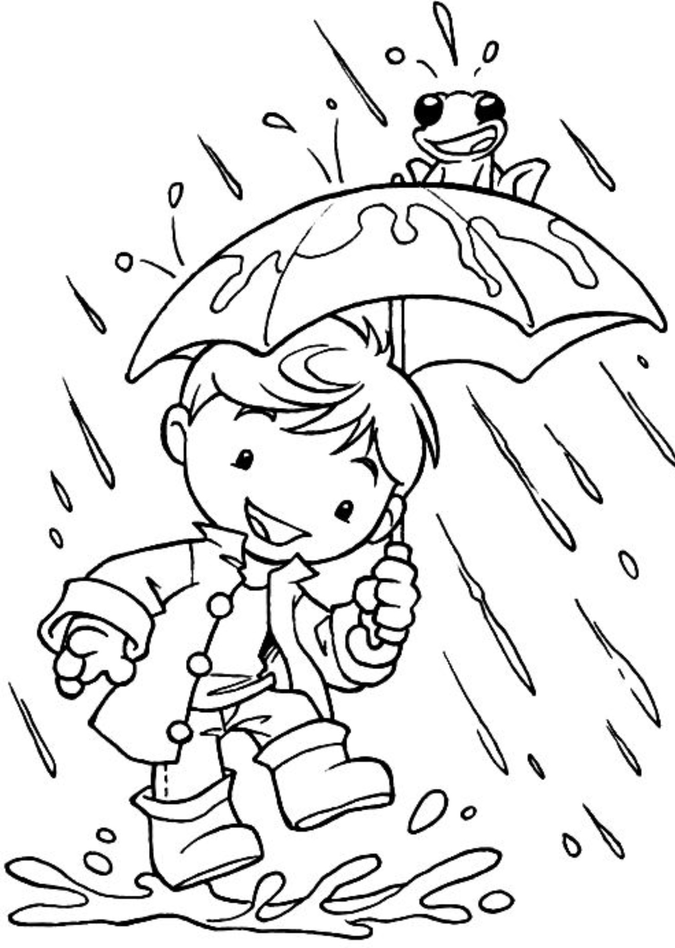 Раскраски мальчик с зонтиком распечатать