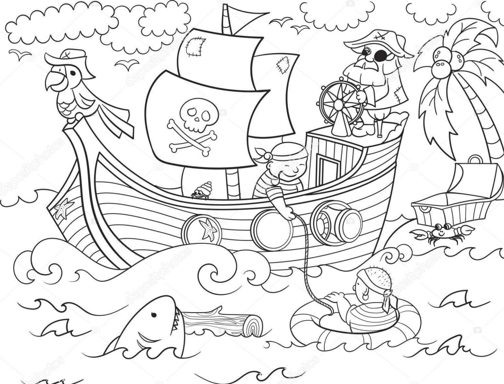 Раскраска Пиратский корабль распечатать