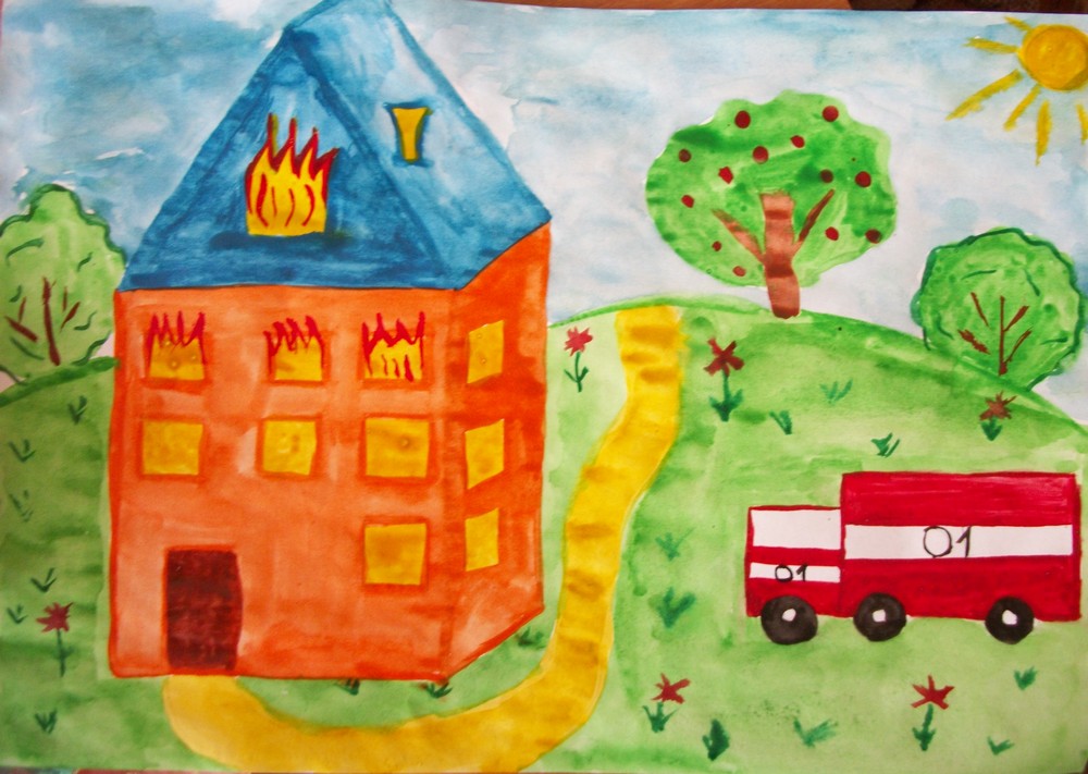 Детский рисунок пожарных