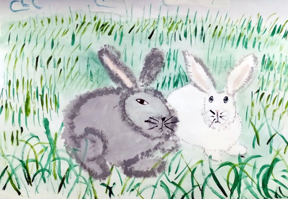 Детские рисунки зайцев
